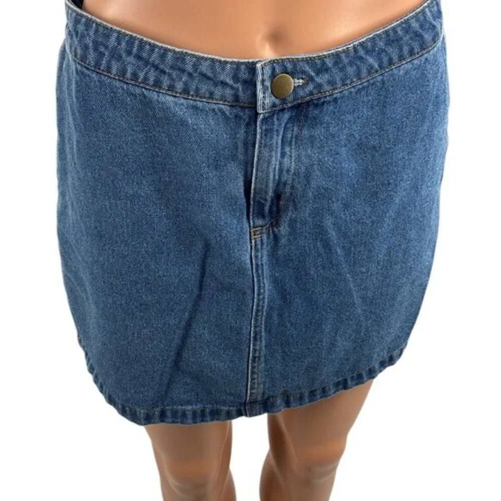 Forever 21 Blue Denim Jean Mini Skirt Womens Size M High Waist Casual Y2K